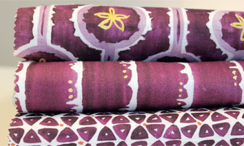 purple fabric swatches - leap, deckledot, tridot