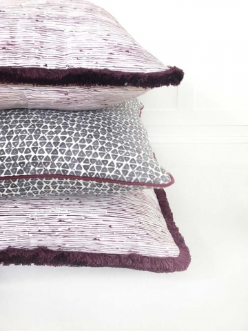 Birches Aubergine and TriDot Purple Pillows