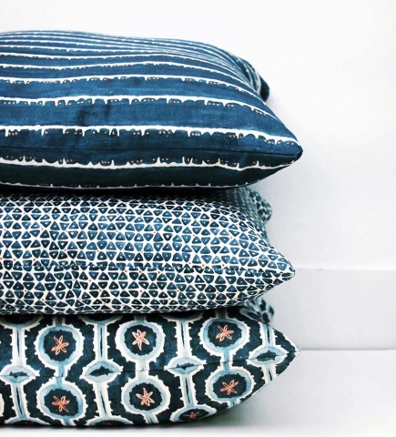 Blue Deckle Dot TriDot and Leap Pillows